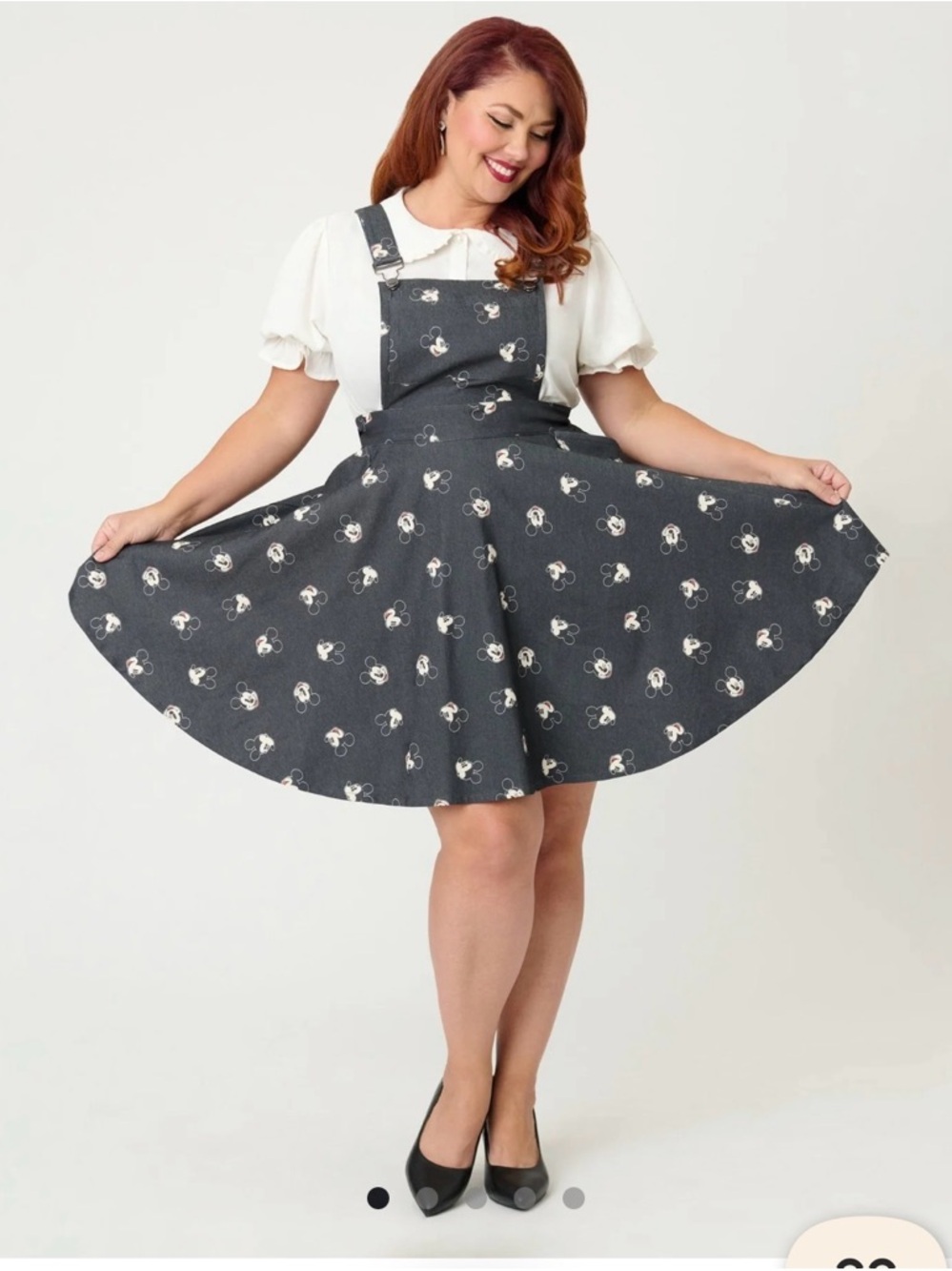 Disney| Unique Vintage Charcoal Skater Skirt with Mickey Mouse